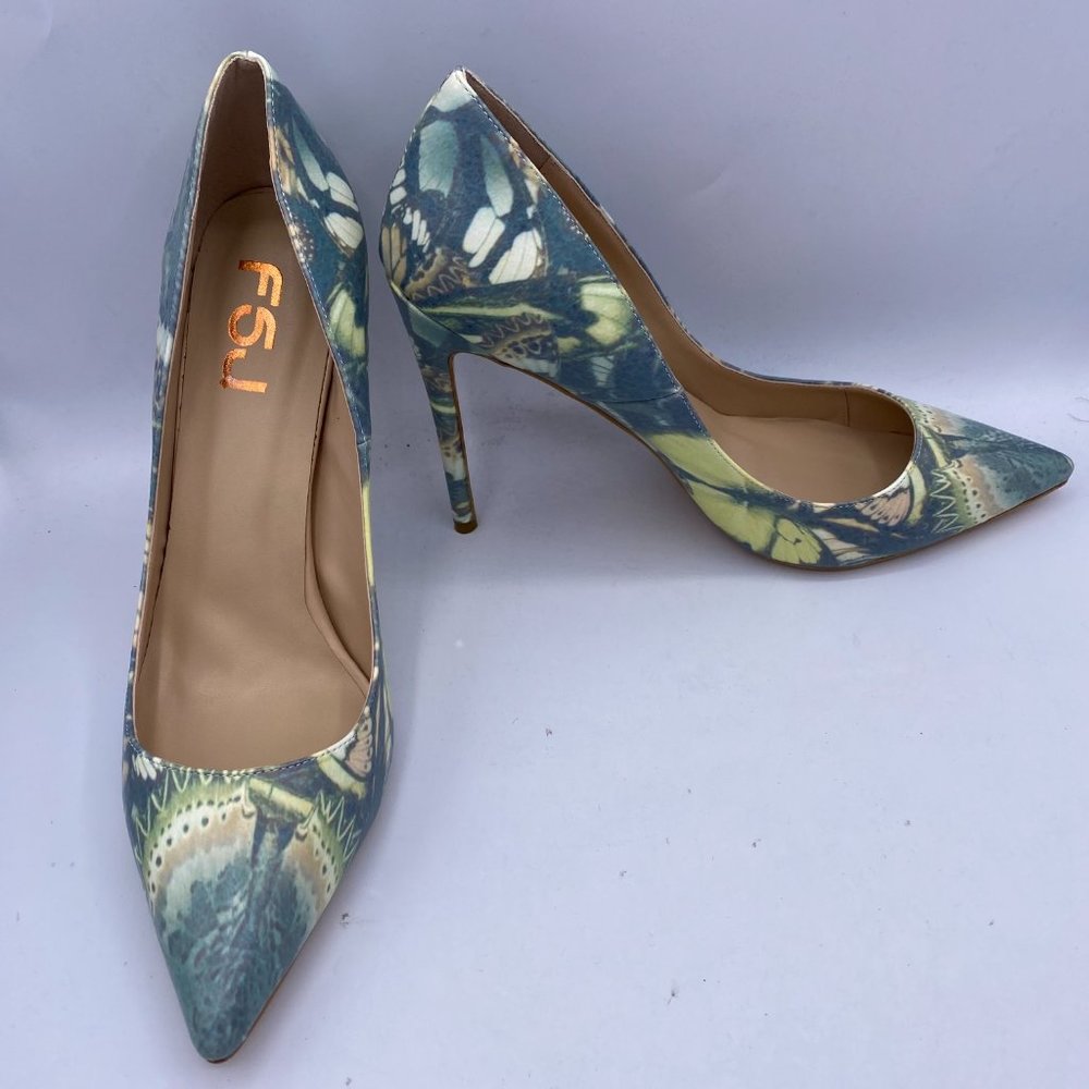 A FSJ Flower Print High Heel Pointy Toe Pump
